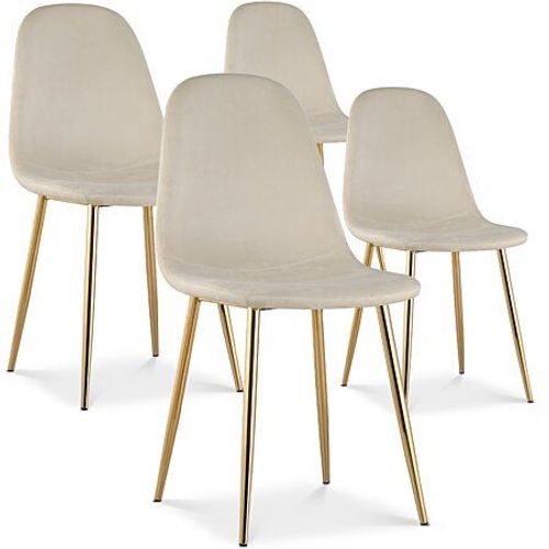 Lot De 4 Chaises Bali Velours Beige Pieds Or