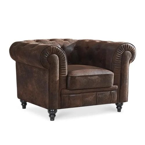 Fauteuil Chesterfield Vintage - Marque - Modèle - Avec Accoudoirs - Couleur Principale Marron
