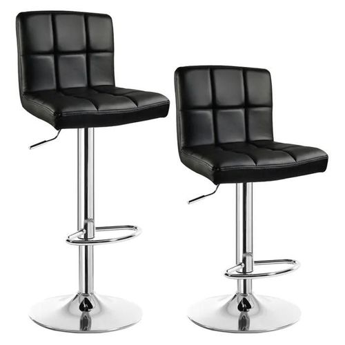 Lot De 2 Tabouret De Bar En Cuir Artificiel-Siège Bien Rembourré-Tabouret De Bar Pivotant-Noir
