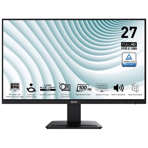 MSI PRO MP273A - Écran LCD - 27" - 1920 x 1080 Full HD (1080p) @ 100 Hz - IPS - 300 cd/m² - 1000:1 - 1 ms - HDMI, VGA, DisplayPort - haut-parleurs - noir