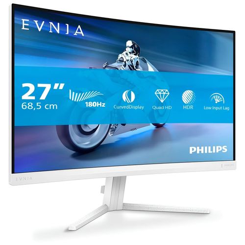 Philips Evnia 5000 27M2C5501 - Écran LED - jeux - incurvé - 27" - 2560 x 1440 QHD @ 180 Hz - Fast VA - 5000:1 - HDR10 - 0.5 ms - 2xHDMI, DisplayPort - blanc