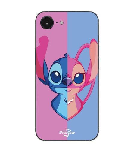 Coque Pour Iphone 16E STITCH ET ANGEL BLEU ET ROSE