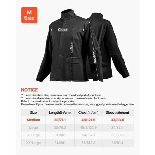 Veste de Soudage-VEVOR-taille M-Manteau de Protection-Manches en Cuir de Vachette et Corps en Coton Ignifuge