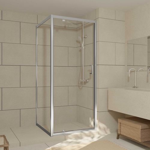 Porte de Douche Pivotante et Retour 80x80x200cm - Profilés Chrome - Verre trempé 6mm
