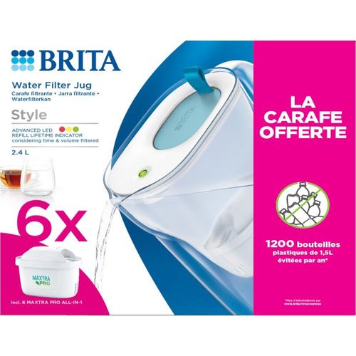 Filtre pour carafe filtrante Style 6 mois MAXTRA PRO + Carafe offerte BRITA