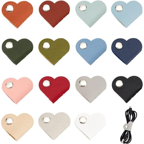 acdsgd-15 pièces Coeur Cordon Organisateur, Cord Keeper Earbud Holder Casque Câble Sangles Organisateur de Fil Écouteurs Enrouleur Cuir Gestion des Câbles Sangles de Rangement