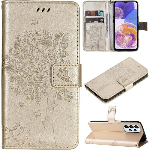 KAL-Coque Compatible Avec Samsung Galaxy A23 4G / F23 5G / M23 5G - Cuir Flip Étui/Portefeuille Case Cover Housse Tpu Silicone - Arbre Et Chat - Kim