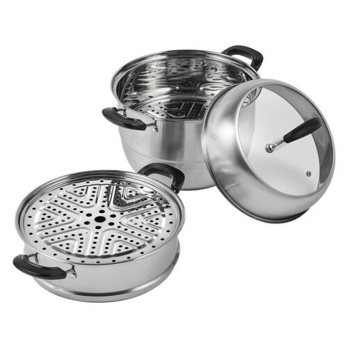 Cuiseur Vapeur - VEVOR - Cuit Vapeur Cuit Vapeur 3 Étages 28cm 1 Marmite 8L 1 Panier 2 Plateaux
