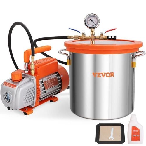 VEVOR Pompe à Vide 100L-min Chambre à Vide 3gal 11L Kit Chambre Dégazage 1 Étage