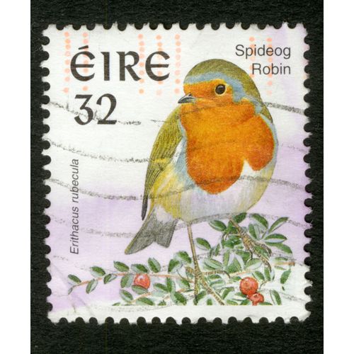 Timbre Oblitéré Éire, Spideog Robin, Erithacus Rubecula, 32