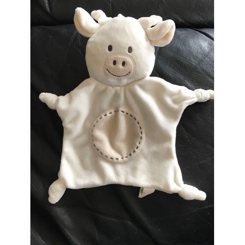 Doudou Plat Vache Blanche Beige Evolupharm 28cm