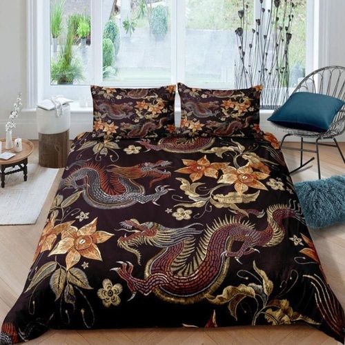 Housse De Couette X Cm D Dragon D'or Chinois Impression Parure De Lit Doux Hypoallerg¿¿Nique Polyester Fermeture ¿¿Clair Jeu De Literie Enfants Et Adult