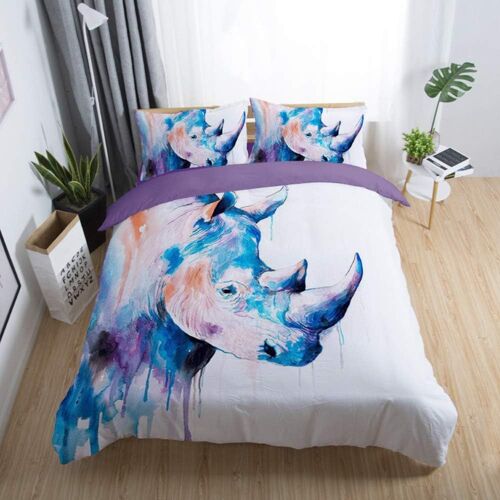 Automne Hiver Chaud Bleu Gris Noir Housse De Couette Avec Fermeture ¿¿Clair, Animal D Loup Chat Rhinoc¿¿Ros Parures De Lit Pour Dortoir H