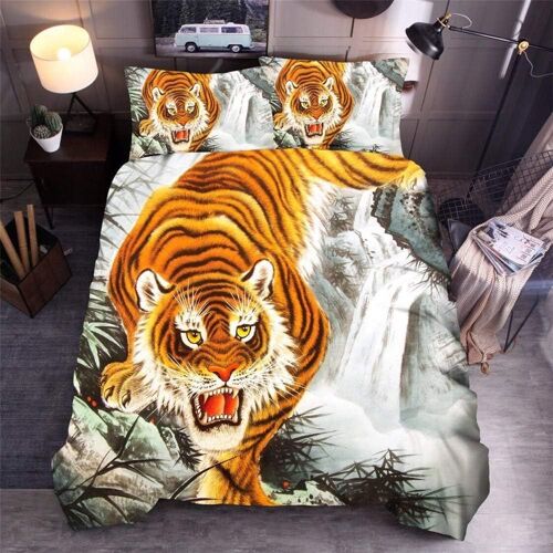 Ensemble Housse De Couette Xcm D Imprim¿¿ Animal Tigre De Descente Pi¿¿Ces Parure De Lit Microfibre Housse De Couette Avec Fermeture ¿¿ Glissi¿¿Re Et Ta