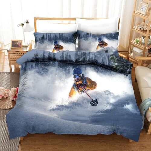 Housse De Couette Parure Xcm Pi¿¿Ces D Imprim¿¿ Skieur Luxe Microfibre Hypoallergique Ultra Douce Confortable Avec Fermeture ¿¿Clair Et Taie Orei