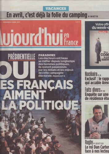 Aujourd'hui En France (Quotidien) / 07-04-2017 N°5622 : Dan Carter (2p) - Cédric Pioline (1/2p)