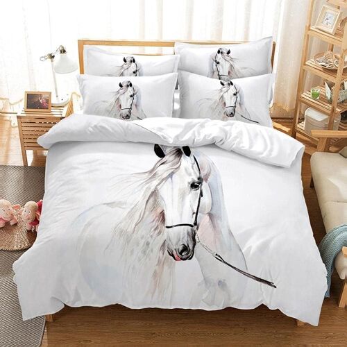 Housse De Couette X Cheval Blanc Parure De Lit En Microfibre Avec Fermeture ¿¿Clair, Housse Couette + Taie D'oreiller X Cm