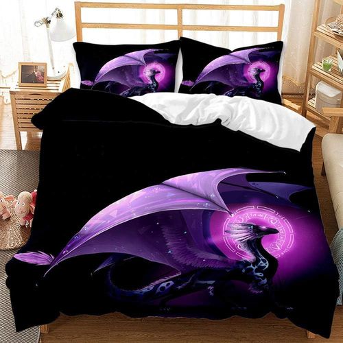 Parure De Lit X Enfant Dragon Violet Housse De Couette X Avec Fermeture ¿¿Clair - Sets De Housse Couette En Microfibre, Avec Taie D'oreiller