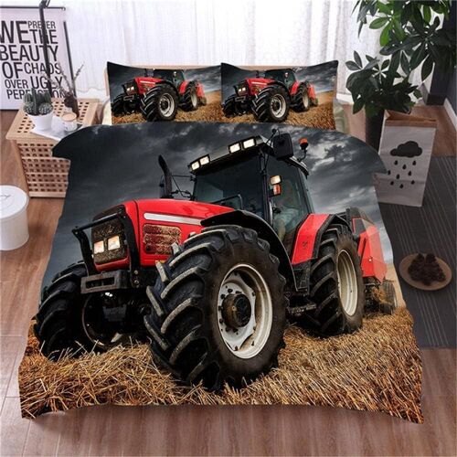 Parure De Lit X Enfant Tracteur Rouge Housse De Couette X Avec Fermeture ¿¿Clair - Sets De Housse Couette En Microfibre, Avec Taie D'oreiller