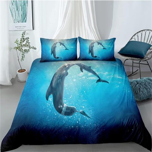 Ensemble De Housse De Couette Th¿¿Me Dauphin - Ensemble De Housse De Couette Imprim¿¿E En D Ensemble De Literie En Microfibre Respirante (Dauphin ,