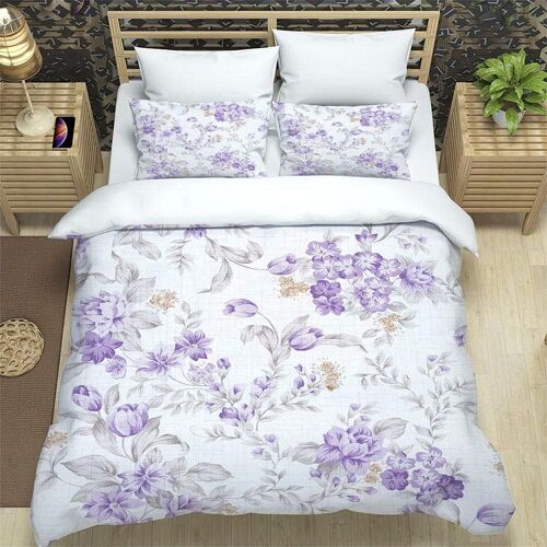 Housse De Couette X Adulte Fleur Mauve Parure De Lit X Adulte Literie Avec Taies D'oreiller X + Housse De Couette Imprim¿¿ En Microfibre