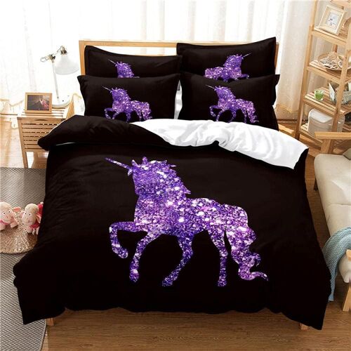 Parure De Lit X Enfant Licorne Violette Housse De Couette X Avec Fermeture ¿¿Clair - Sets De Housse Couette En Microfibre, Avec Taie D'oreill