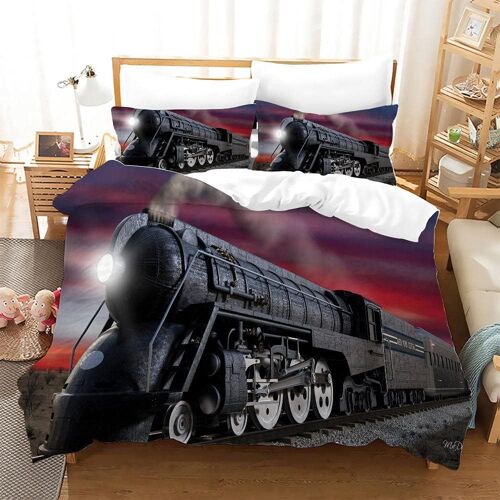 Housse De Couette X Train ¿¿ Vapeur Noir, Parure De Lit Pi¿¿Ces Avec Hypoallerg¿¿Nique Housse De Couette Et Taies D'oreiller X Cm Pour Enfant
