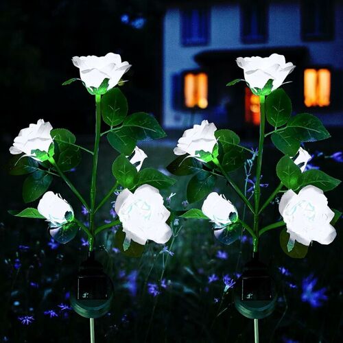 Lumiere Solaire Exterieur Jardin,Lampes Led Rose Solaires Avec Plus Grande Fleur Et Large Panneau Solaire, Etanche Deco Jardin Exterieur Pour Jardin, Pelouse, Terrasse, Chemin (Blanc) Goodnice
