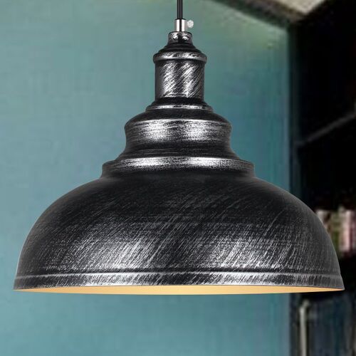 Suspension Luminaire Industrielle Lustre Plafonnier Vintage E27 Retro Metal Lampe de de Plafond pour Cuisine Salle a Manger Salon Restaurant, Diametre 29 cm (Couleur Argent) goodnice