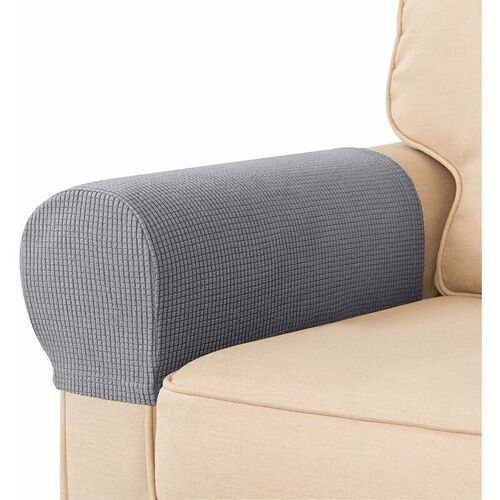 Lot De 2 Housses D'accoudoirs En Tissu Extensible Elasthanne Impermeable Antiderapant Pour Fauteuils, Canapes, Fauteuils Inclinables (Gris Clair) Goodnice