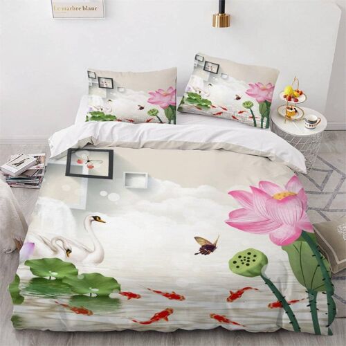Poisson Rouge Papillon Housse De Couette X Imprim¿¿ D Lotus Parure De Lit Personnes Ado Fille Enfants Microfibre Literie Pi¿¿Ces Avec Fermeture