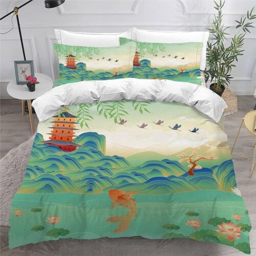 Housse De Couette X Peinture De Paysage Imprim¿¿ D Style Chinois Parure De Lit Personnes Adultes Hypoallergique Microfibre Literie Avec Fermetu
