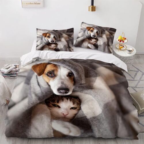 Chien Chat Housse De Couette X Imprim¿¿ D Animal De Compagnie Parure De Lit Personnes Ado Fille Enfants Microfibre Literie Pi¿¿Ces Avec Fermetu