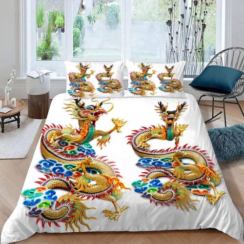 D Dragon Parure De Lit Personnes Animal Housse De Couette X Enfant Adultes Literie En Microfibre Pi¿¿Ces Avec Fermeture ¿¿Clair Et Taies D'ore