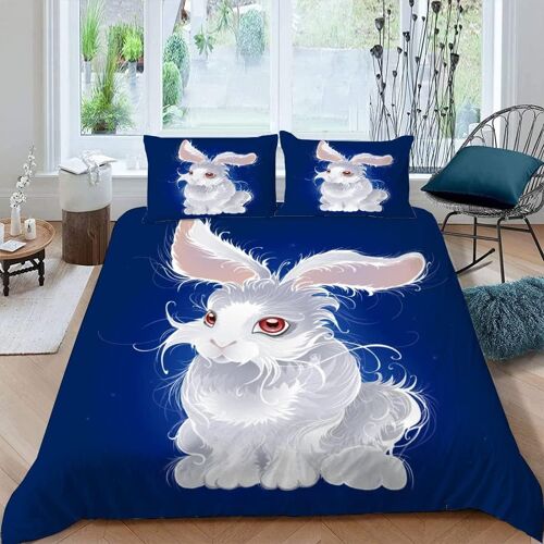 Pi¿¿Ces Parure De Lit Personnes Lapin Blanc Housse De Couette X Adultes Avec Fermeture ¿¿Clair Housse De Couette En Microfibre Animaux Mignons
