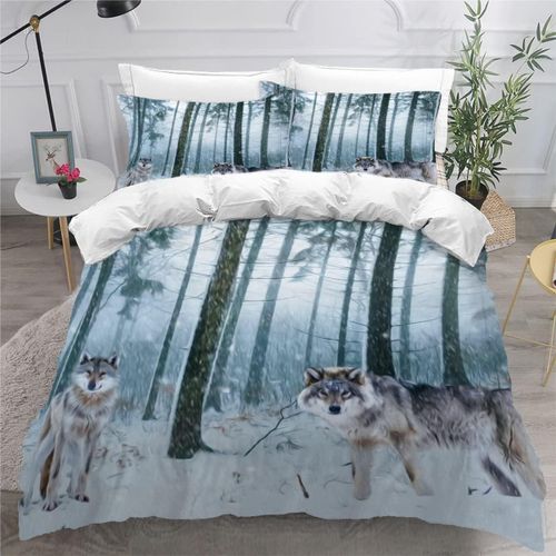 Housse De Couette Loup X Imprim¿¿ D Animaux De La For¿ºt Parure De Lit Personnes Hypoallergique Microfibre Literie Pi¿¿Ces Avec Fermeture ¿¿Clair