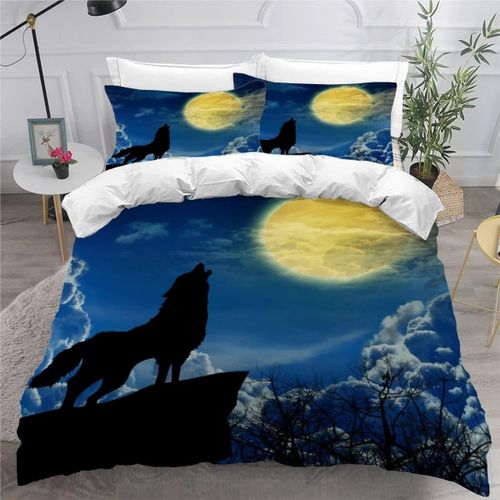 Loup Housse De Couette X Imprim¿¿ D Animal De La Lune Parure De Lit Personnes Ado Fille Enfants Microfibre Literie Pi¿¿Ces Avec Fermeture ¿¿Clai