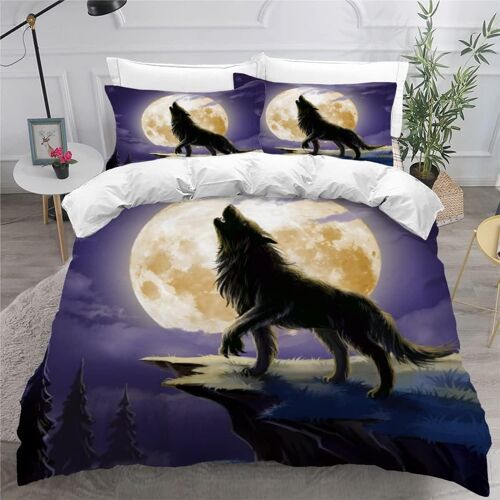 Housse De Couette X Loup Imprim¿¿ D Animal De La Lune Parure De Lit Personnes Adultes Hypoallergique Microfibre Literie Avec Fermeture ¿¿Clair E