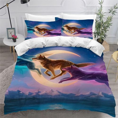 Loup Housse De Couette X Imprim¿¿ D Animal De La Lune Parure De Lit Personnes Adultes Enfants Microfibre Literie Pi¿¿Ces Avec Fermeture ¿¿Clair