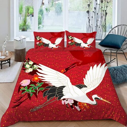 Japon Housse De Couette X Imprim¿¿ D Grue Oriental Parure De Lit Personnes Ado Fille Enfants Microfibre Literie Pi¿¿Ces Avec Fermeture ¿¿Clair E