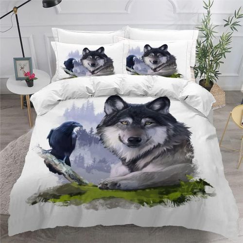 Housse De Couette Loup X Imprim¿¿ D Corbeau Animal Parure De Lit Personnes Hypoallergique Microfibre Literie Pi¿¿Ces Avec Fermeture ¿¿Clair Et