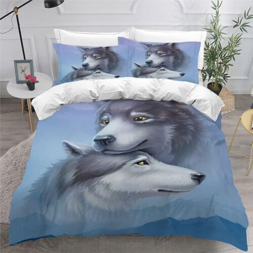 Housse De Couette Loup X Imprim¿¿ D Animal Gris Parure De Lit Personnes Hypoallergique Microfibre Literie Pi¿¿Ces Avec Fermeture ¿¿Clair Et Tai