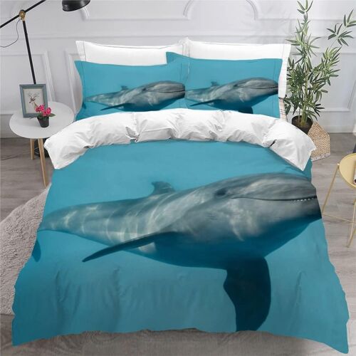 Housse De Couette Dauphin Mignon X Imprim¿¿ D La Vie Marine Parure De Lit Personnes Hypoallergique Microfibre Literie Pi¿¿Ces Avec Fermeture ¿¿C