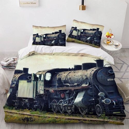 Housse De Couette X Train R¿¿Tro Imprim¿¿ D Locomotive ¿¿ Vapeur Parure De Lit Personnes Adultes Hypoallergique Microfibre Literie Avec Fermeture ¿¿Clair