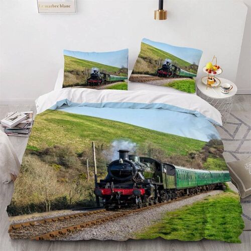 Housse De Couette Train R¿¿Tro X Imprim¿¿ D Locomotive ¿¿ Vapeur Parure De Lit Personnes Hypoallergique Microfibre Literie Pi¿¿Ces Avec Fermeture ¿¿Clair
