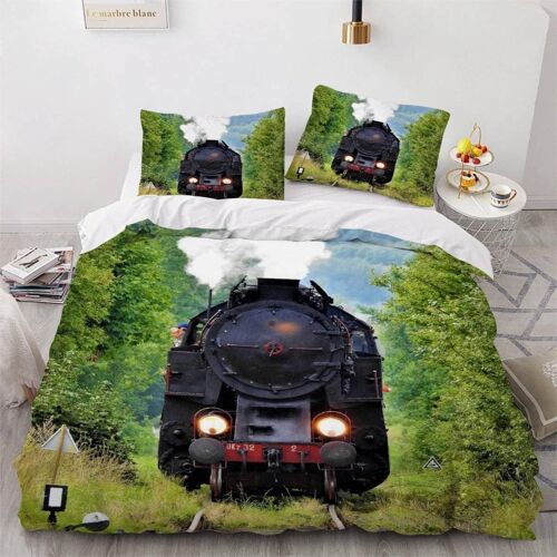 Pi¿¿Ces Parure De Lit Personnes Train R¿¿Tro Housse De Couette X Adultes Avec Fermeture ¿¿Clair Housse De Couette En Microfibre Locomotive ¿¿ Vapeur Ave