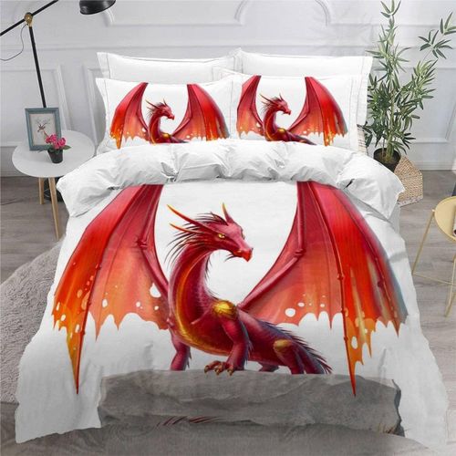 Housse De Couette Dragon Rouge X Imprim¿¿ D Animaux De Dessin Anim¿¿ Mignon Parure De Lit Personnes Hypoallergique Microfibre Literie Pi¿¿Ces Avec Ferm