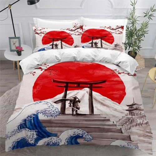 Housse De Couette Aquarelle Japon X Imprim¿¿ D Guerrier Parure De Lit Personnes Hypoallergique Microfibre Literie Pi¿¿Ces Avec Fermeture ¿¿Clair