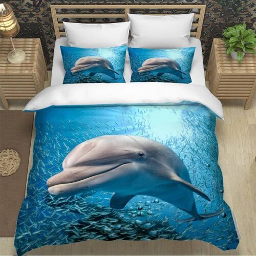 Dauphin Housse De Couette X Imprim¿¿ D Cr¿¿Atures Aquatiques Parure De Lit Personnes Adultes Enfants Microfibre Literie Pi¿¿Ces Avec Fermeture ¿¿