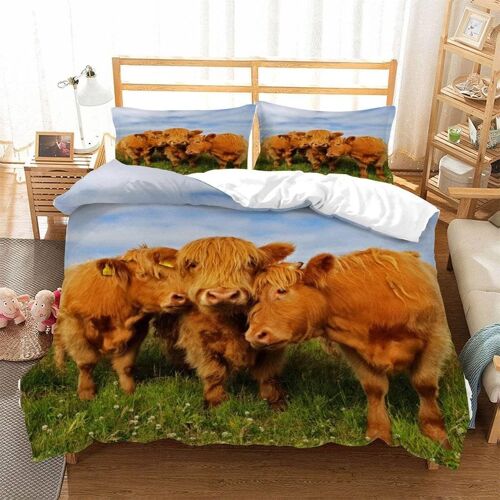 Housse De Couette X Vaches Imprim¿¿ D B¿¿Tail Des Highlands ¿¿Cossais Animal Parure De Lit Personnes Adultes Hypoallergique Microfibre Literie Avec Ferm